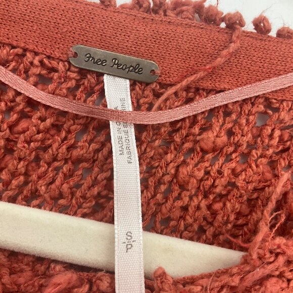 Free People Small Orange Textured Knit Pullover Sweater Chunky Open Knit - Picture 6 of 9